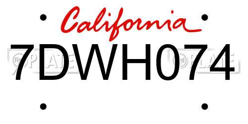 7DWH074 California License Plate