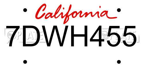 7DWH455 California License Plate