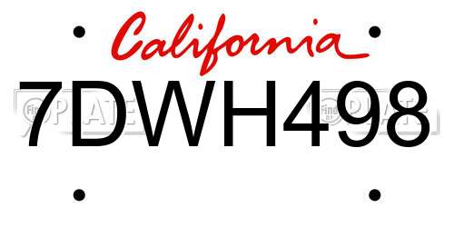 7DWH498 California License Plate