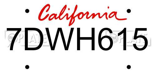 7DWH615 California License Plate