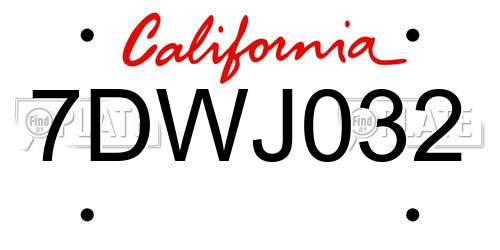 7DWJ032 California License Plate