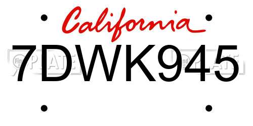 7DWK945 California License Plate