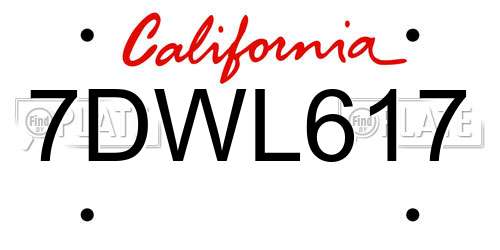 7DWL617 California License Plate