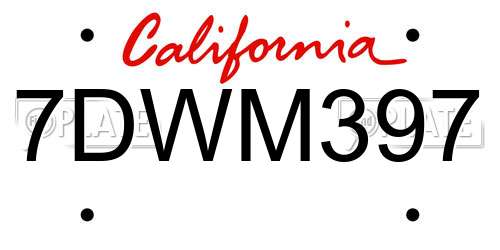 7DWM397 California License Plate