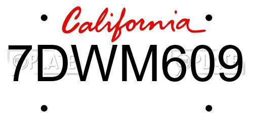 7DWM609 California License Plate