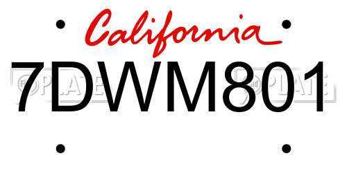7DWM801 California License Plate