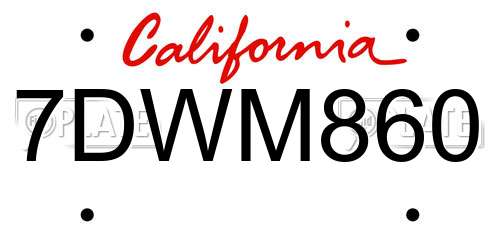 7DWM860 California License Plate