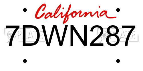 7DWN287 California License Plate