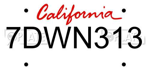 7DWN313 California License Plate