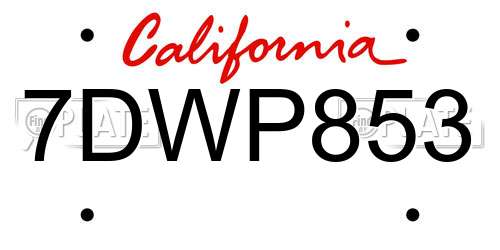 7DWP853 California License Plate