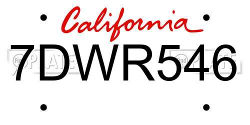 7DWR546 California License Plate