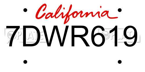 7DWR619 California License Plate