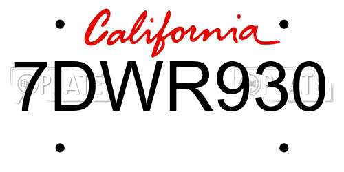 7DWR930 California License Plate