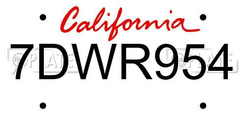 7DWR954 California License Plate