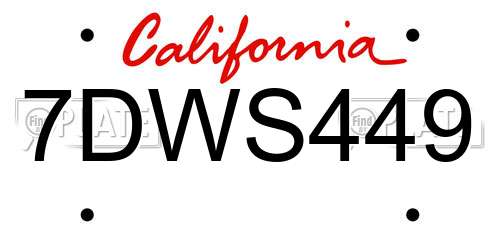 7DWS449 California License Plate