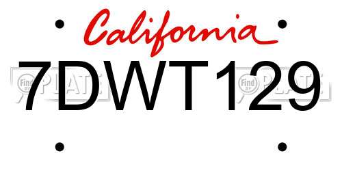 7DWT129 California License Plate