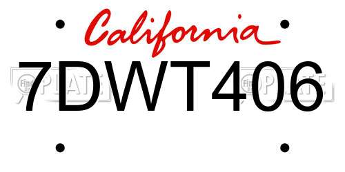 7DWT406 California License Plate