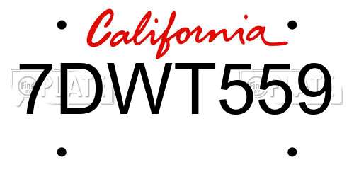 7DWT559 California License Plate