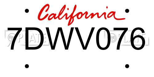 7DWV076 California License Plate