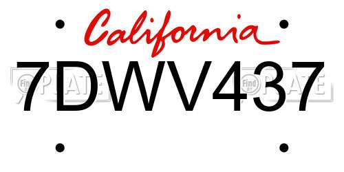 7DWV437 California License Plate