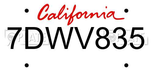 7DWV835 California License Plate