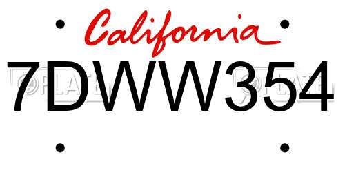 7DWW354 California License Plate