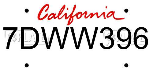 7DWW396 California License Plate