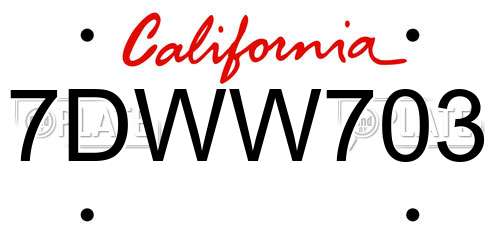 7DWW703 California License Plate