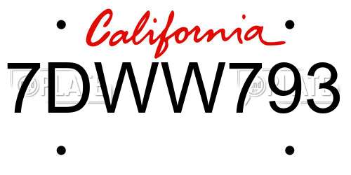 7DWW793 California License Plate