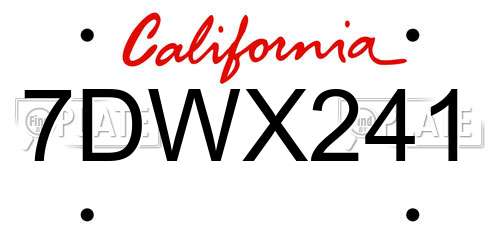 7DWX241 California License Plate