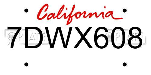 7DWX608 California License Plate