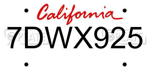 7DWX925 California License Plate