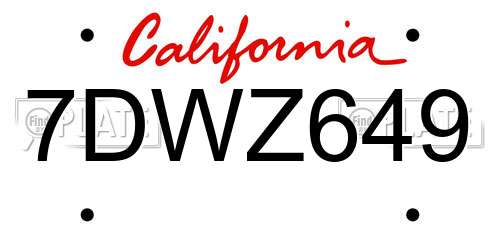 7DWZ649 California License Plate