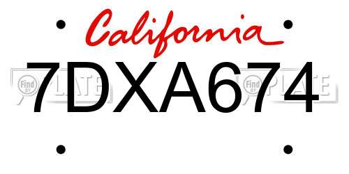 7DXA674 California License Plate