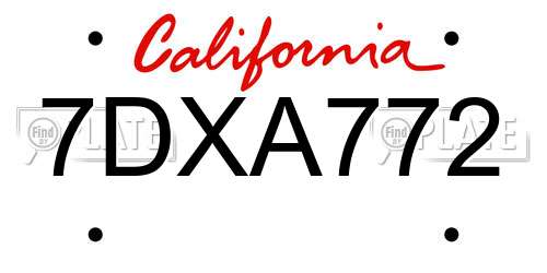 7DXA772 California License Plate