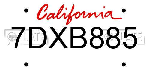 7DXB885 California License Plate