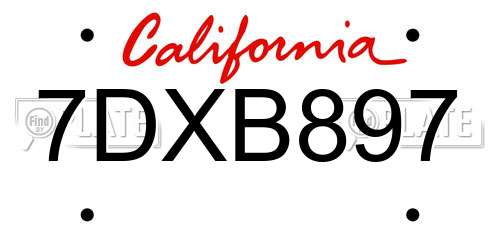 7DXB897 California License Plate