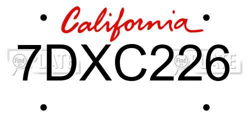 7DXC226 California License Plate