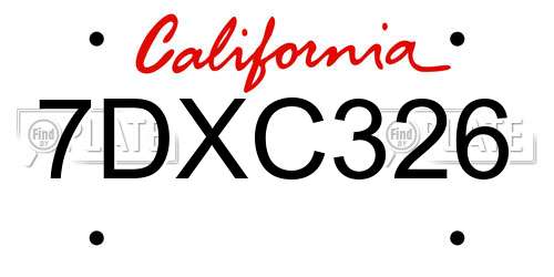 7DXC326 California License Plate