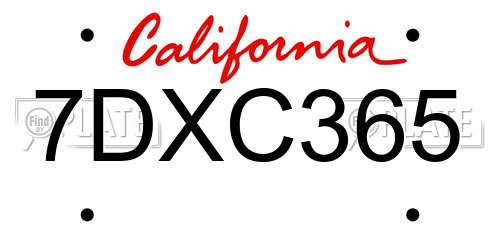 7DXC365 California License Plate