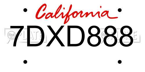 7DXD888 California License Plate