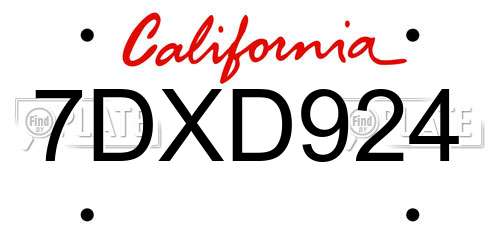 7DXD924 California License Plate