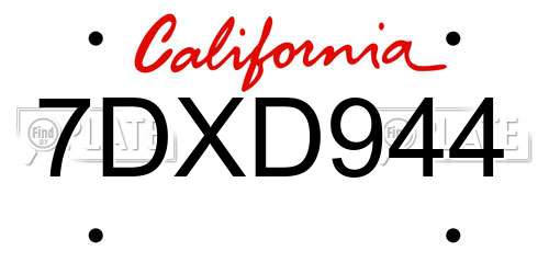 7DXD944 California License Plate