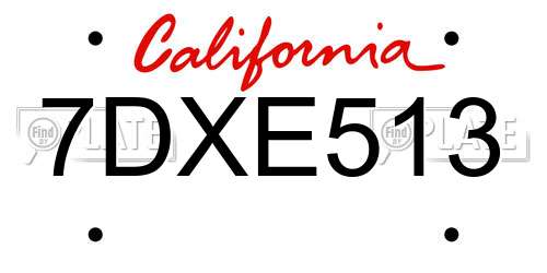 7DXE513 California License Plate