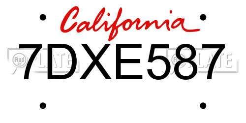 7DXE587 California License Plate