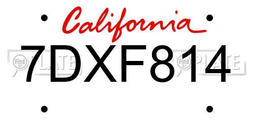 7DXF814 California License Plate