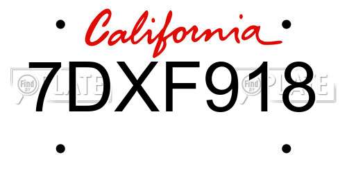 7DXF918 California License Plate