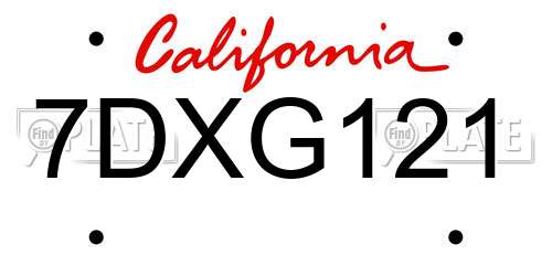 7DXG121 California License Plate
