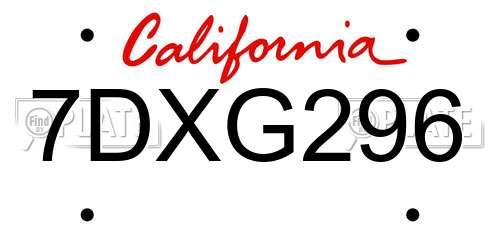 7DXG296 California License Plate
