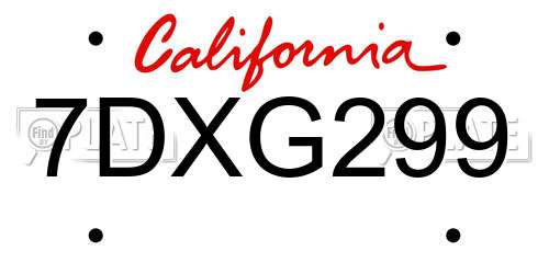 7DXG299 California License Plate